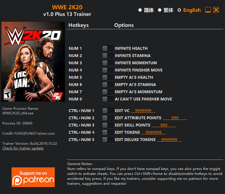 WWE2K20修改器图2